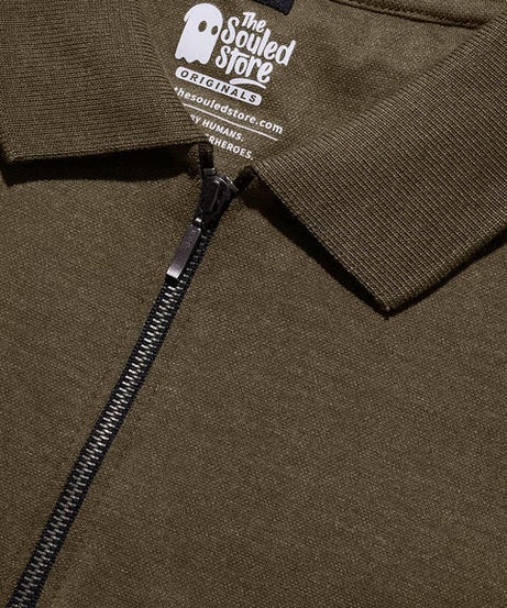 Solids Olive Zipper Polos