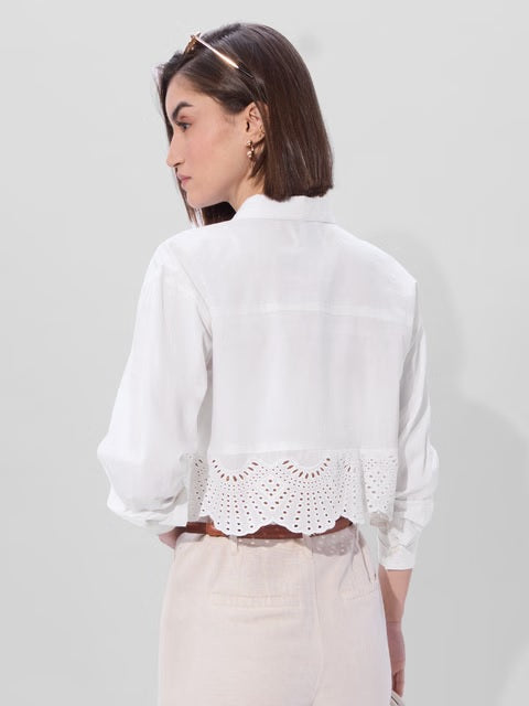 Cutwork Ivory Women Cropped Shirts