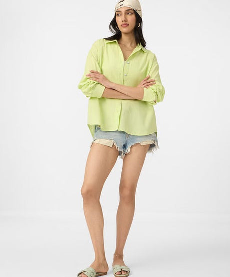 Cotton Linen Lime Women Boyfriend Shirts
