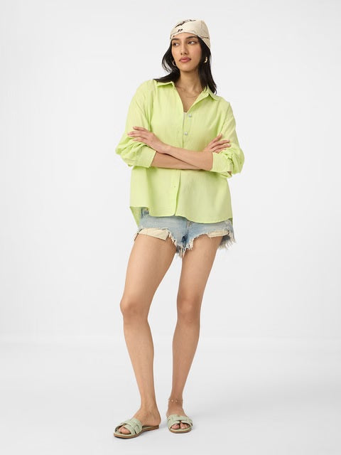 Cotton Linen Lime Women Boyfriend Shirts
