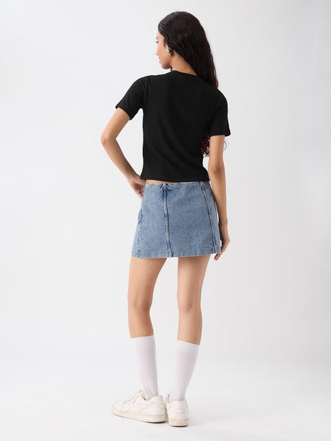 Ribbed  Black Women T-Shirts