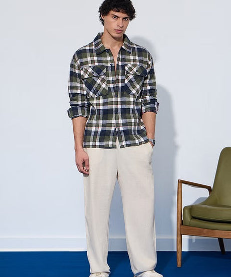 Plaid Olive Men Textured Shirts