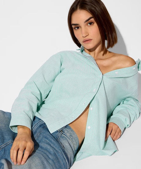 Striped Seaside Women Boyfriend Shirts