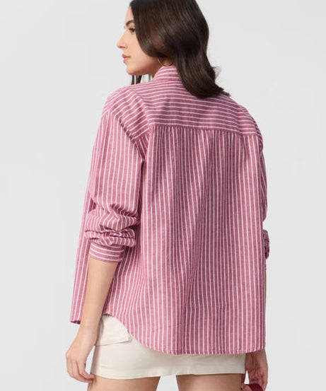 Cotton Linen Stripes Roselle Women Boyfriend Shirts