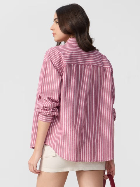 Cotton Linen Stripes Roselle Women Boyfriend Shirts