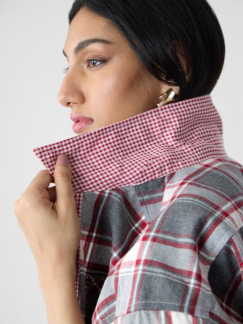 Plaid Garnet Women Shackets