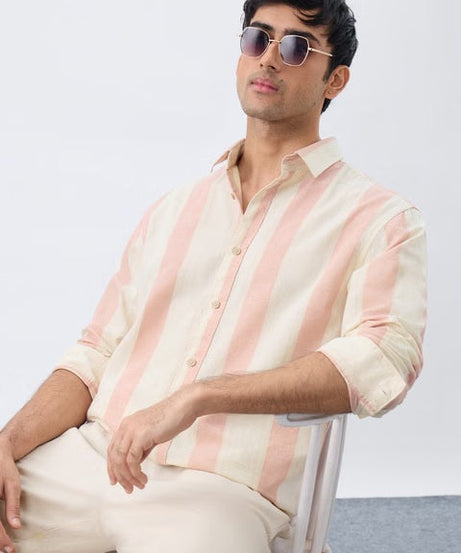 Stripes Coral Cotton Linen Shirts