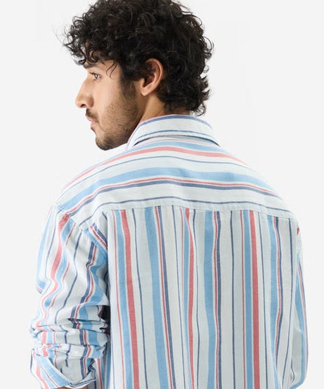 Stripes Blue, Red Men Relaxed Shirts