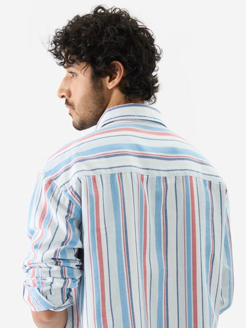 Stripes Blue, Red Men Relaxed Shirts