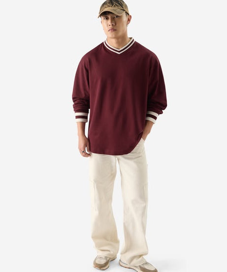 Solids Burgundy Oversized Full Sleeve T-Shirts