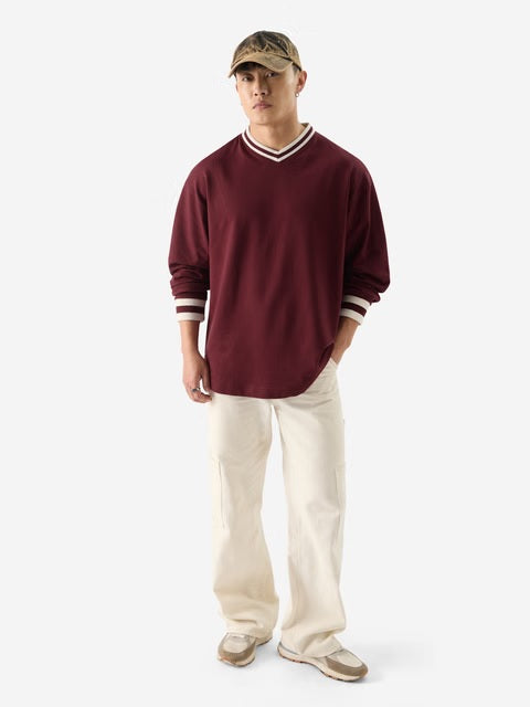 Solids Burgundy Oversized Full Sleeve T-Shirts