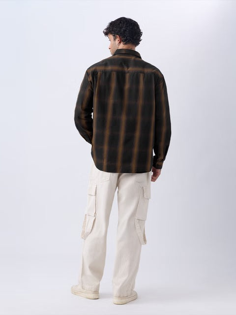 Plaid Black & Brown Men Utility Shirts