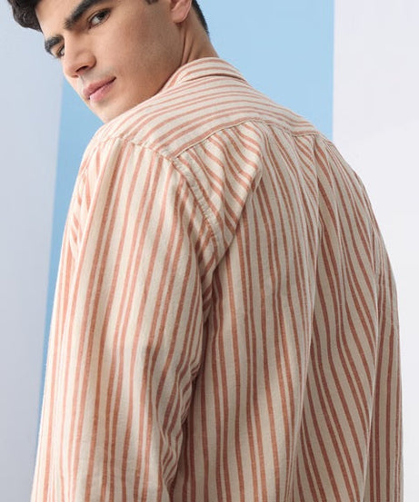 Stripes Apricot Cotton Linen Shirts