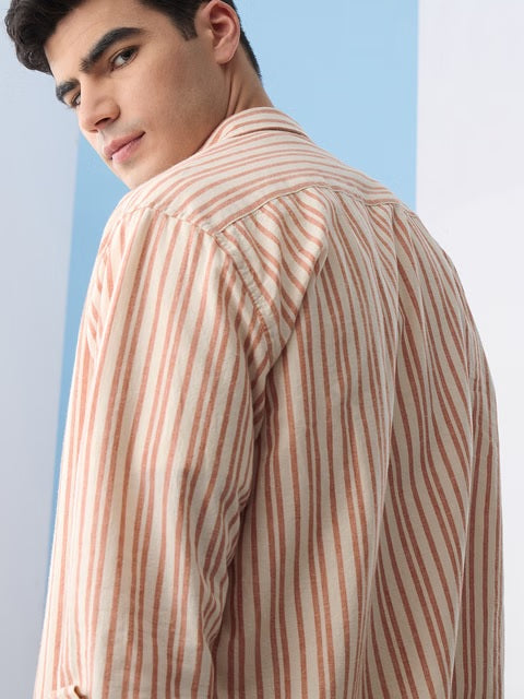 Stripes Apricot Cotton Linen Shirts