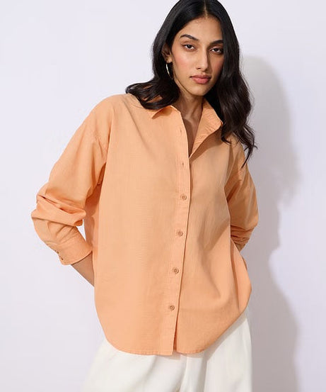 Cotton Linen Apricot Women Boyfriend Shirts