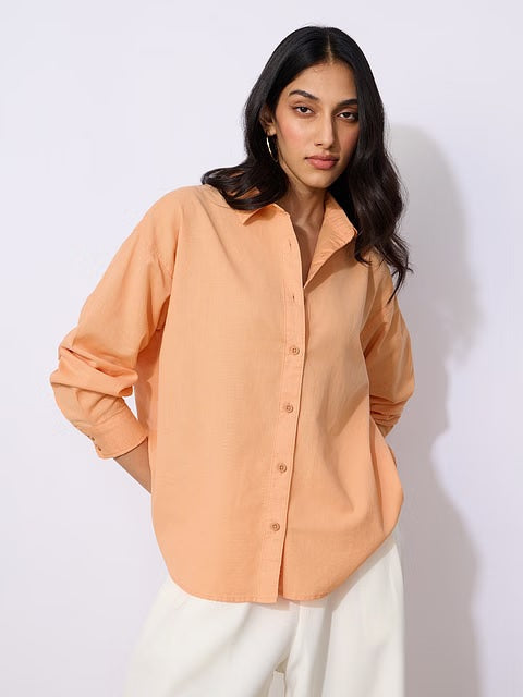 Cotton Linen Apricot Women Boyfriend Shirts