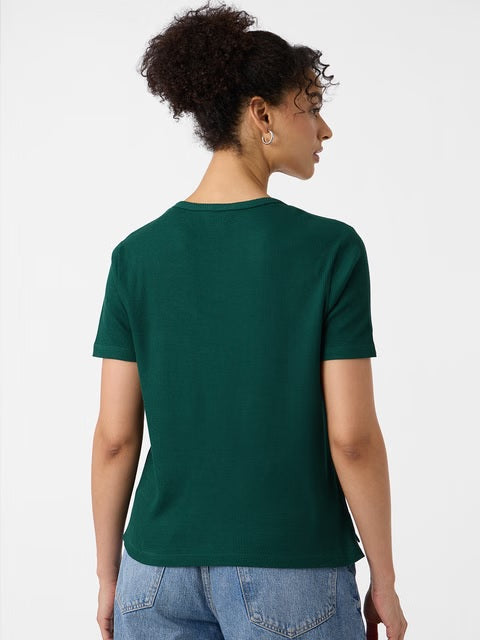 Textured Lush Green Women Relaxed Fit T-Shirts