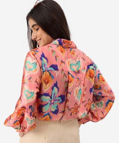 Satin Floral Ink Women Shirts