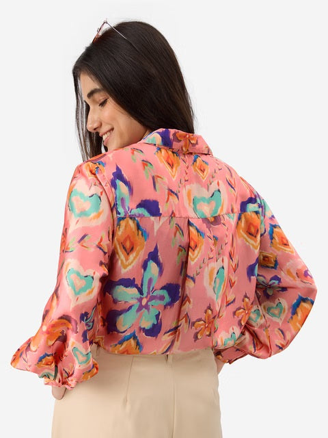 Satin Floral Ink Women Shirts