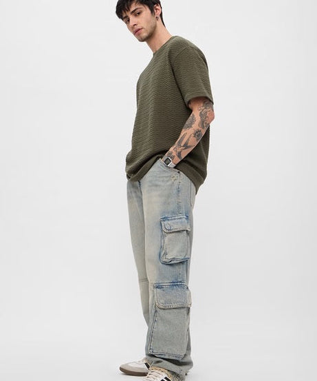 Textured Olive Oversized T-Shirts