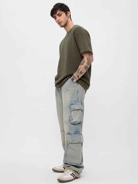 Textured Olive Oversized T-Shirts