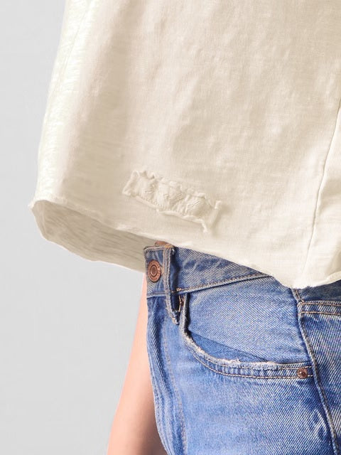 Slub Off-white Women Relaxed Fit T-Shirts