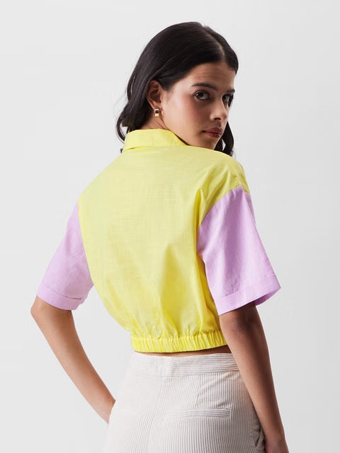 Yellow And Pink Women Cropped Shirts