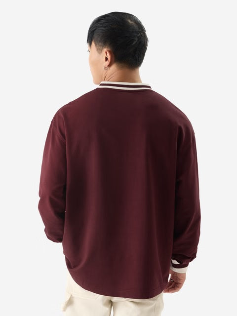 Solids Burgundy Oversized Full Sleeve T-Shirts