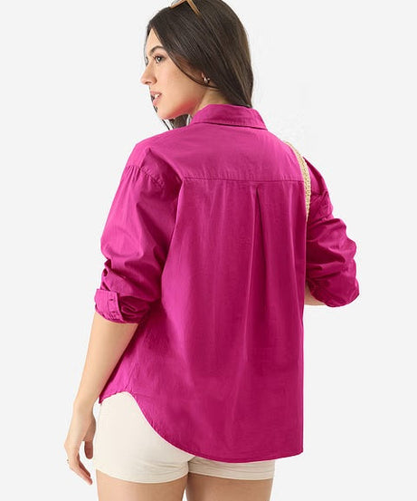 Solids Hot Pink Women Boyfriend Shirts