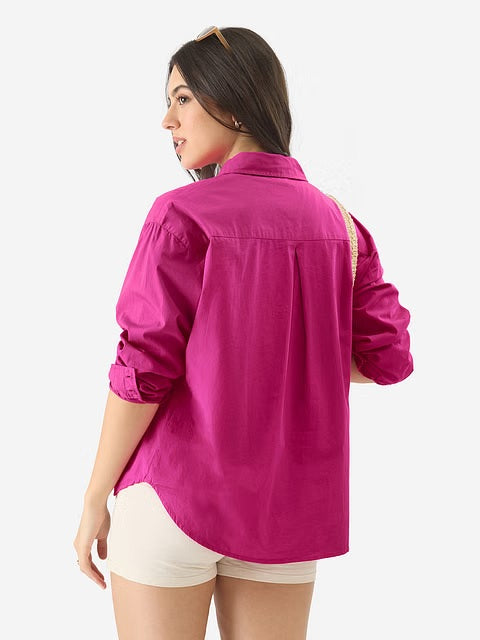 Solids Hot Pink Women Boyfriend Shirts