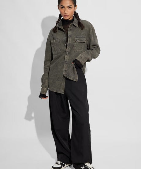 Classic Denim Forest Green Women Boyfriend Shirts