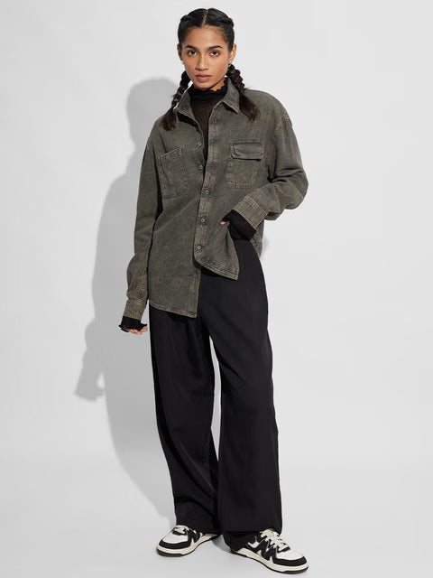 Classic Denim Forest Green Women Boyfriend Shirts