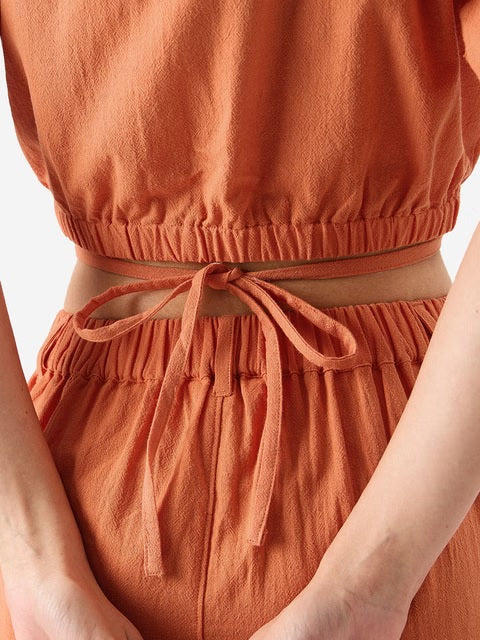 Solids Rust Women Cropped Shirts