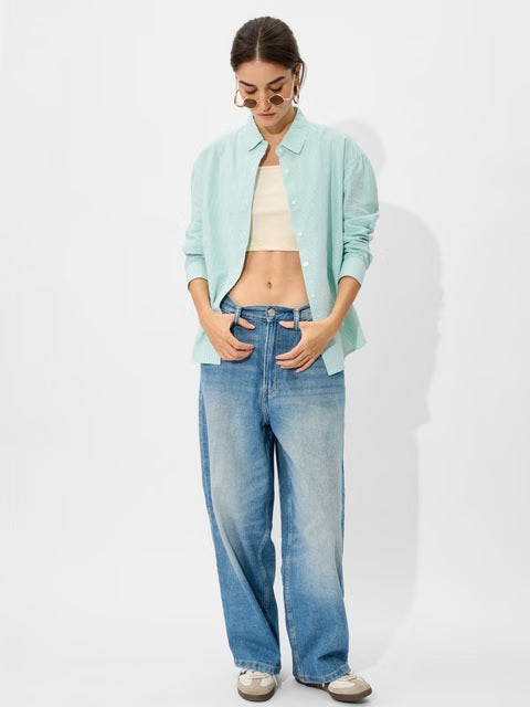 Striped Seaside Women Boyfriend Shirts