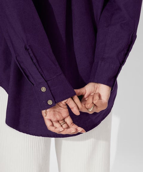 Cotton Linen Royal Purple Women Boyfriend Shirts