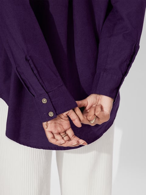 Cotton Linen Royal Purple Women Boyfriend Shirts