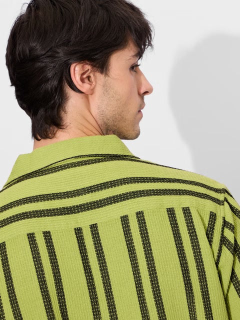 Stripes Lime Men Textured Shirts