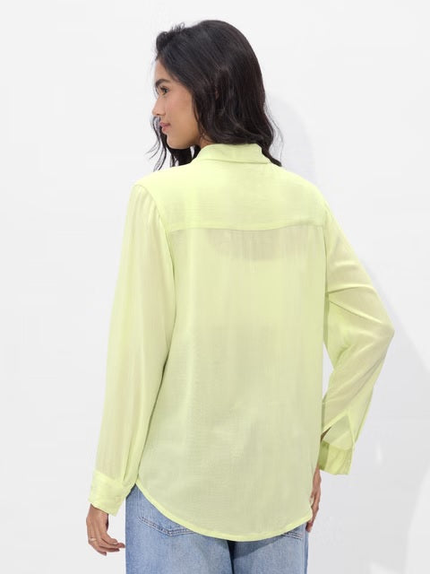 Textured Light Lime Women Boyfriend Shirts