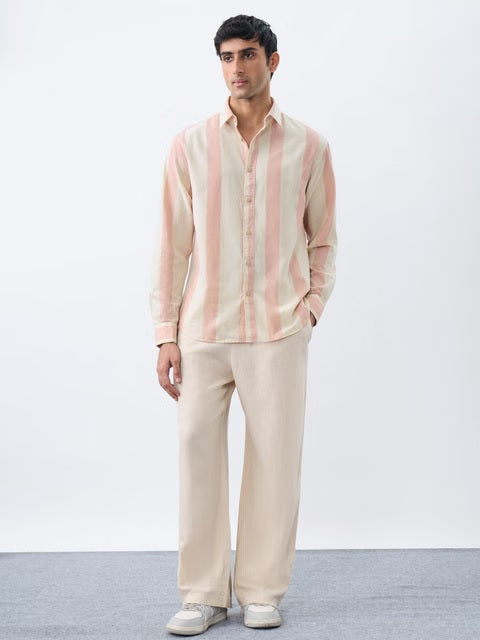 Stripes Coral Cotton Linen Shirts
