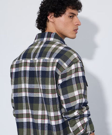 Plaid Olive Men Textured Shirts