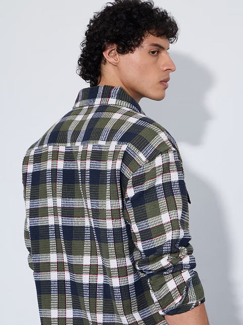 Plaid Olive Men Textured Shirts