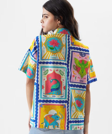 Vintage Stamps Women Boyfriend Shirts