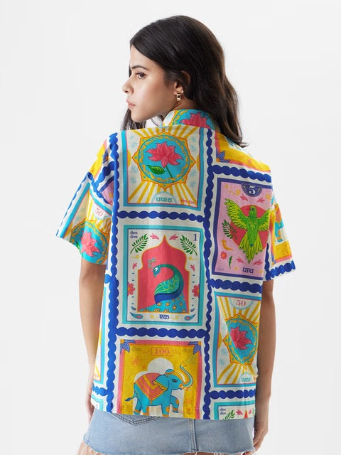 Vintage Stamps Women Boyfriend Shirts