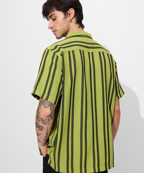 Stripes Lime Men Textured Shirts