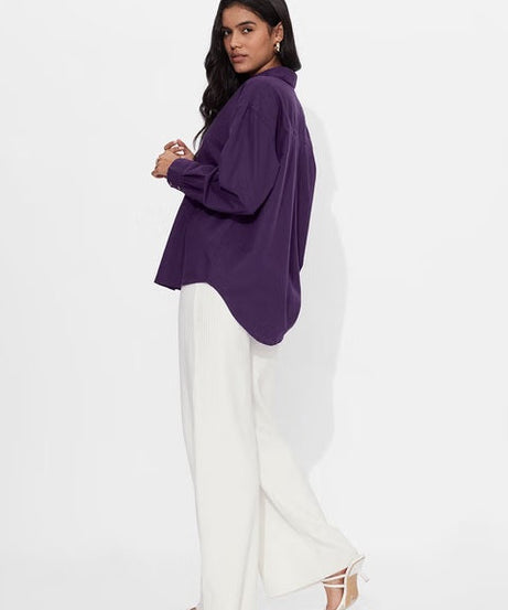 Cotton Linen Royal Purple Women Boyfriend Shirts