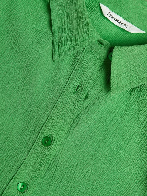 Textured Top Groovy Green Women Cropped Shirts