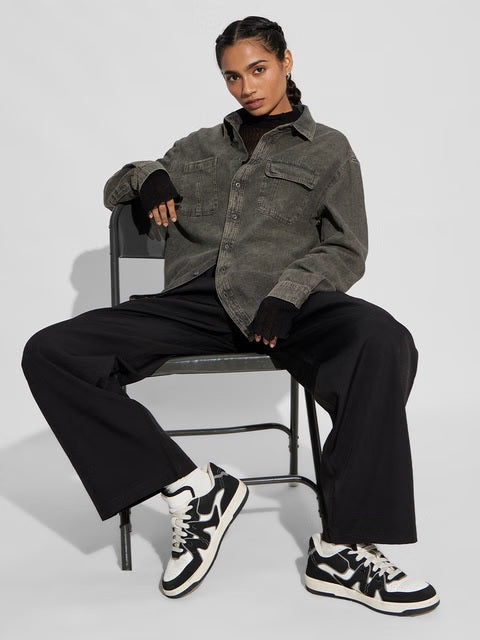 Classic Denim Forest Green Women Boyfriend Shirts