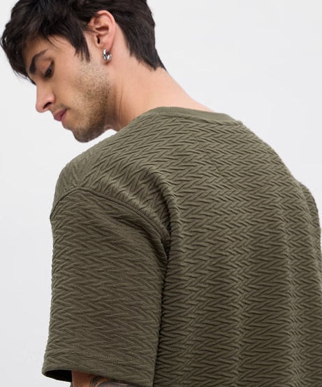 Textured Olive Oversized T-Shirts