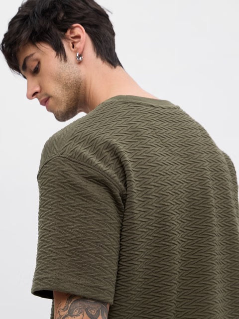 Textured Olive Oversized T-Shirts