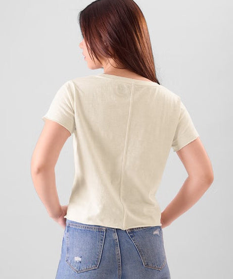 Slub Off-white Women Relaxed Fit T-Shirts